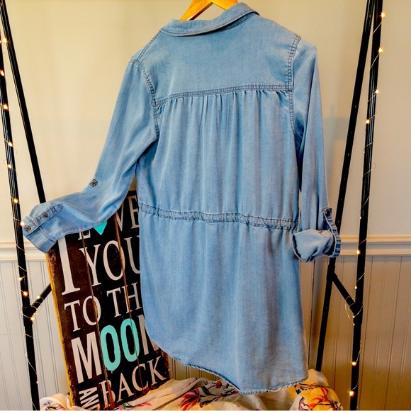 Jeaniologie Light Denim Jumper Drawstring Waist & Button Roll-Up Sleeves Size M - Picture 3 of 10